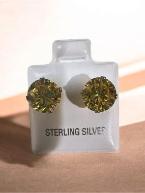 Sterling Silver Yellow Crystal Stud Earrings ( not tested)